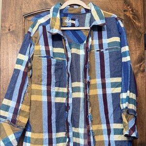 We The Free Blue and Yellow Plaid Button Down Shirt